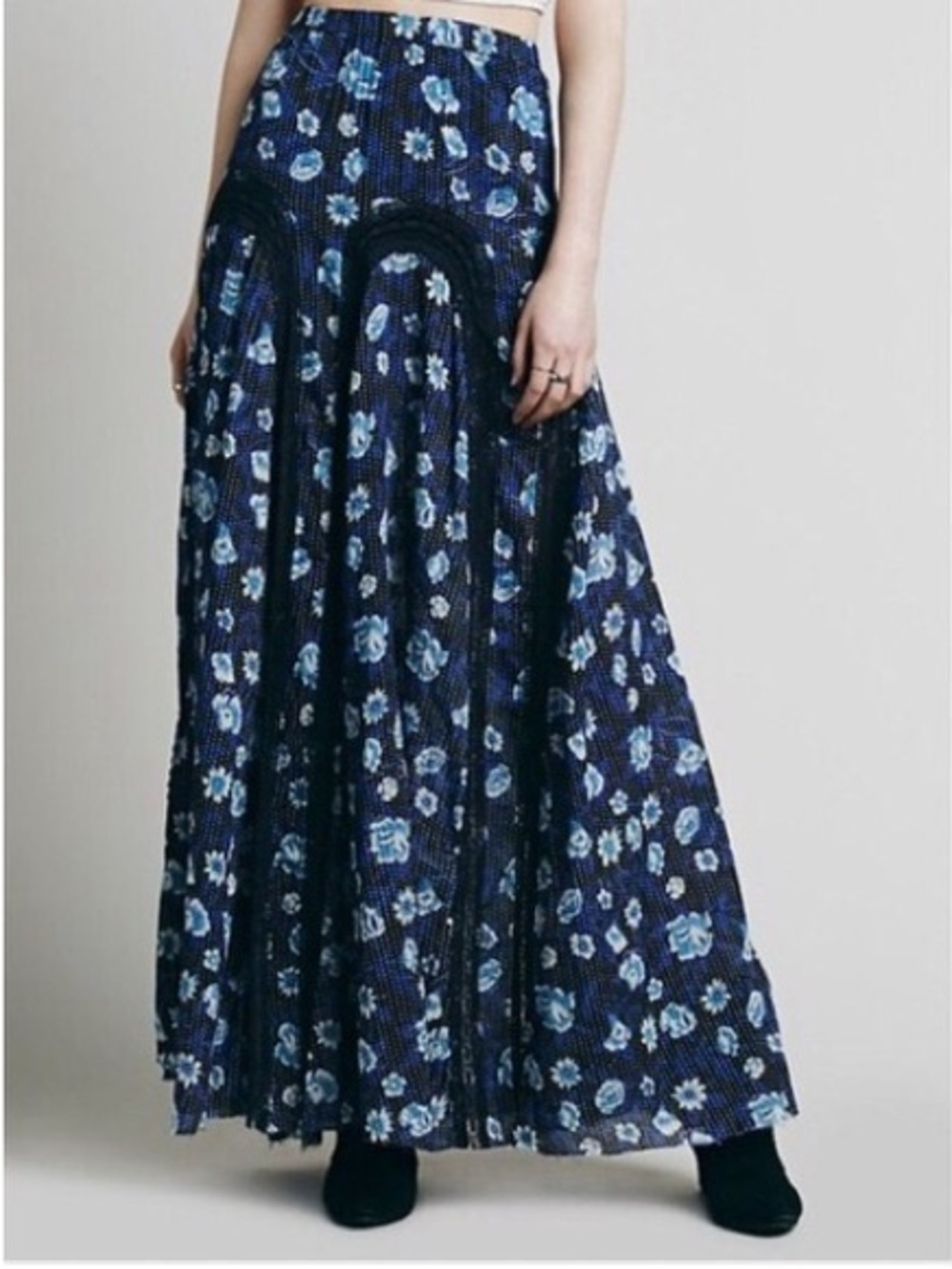 Free People Blue Floral Maxi Skirt Women’s XS Boho Romantic Flowy